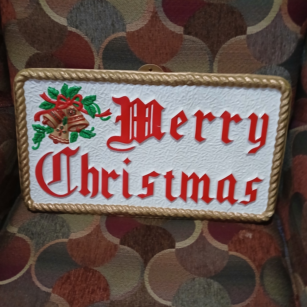 Vintage Festive Merry Christmas Sign with Red and Gold Accents